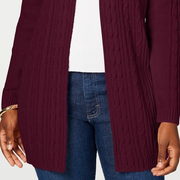 Karen Scott Cable Knit Open Front Cardigan - Picture 4 of 5